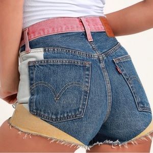 Levi’s 501 High Rise Medium Wash Color Block Denim